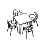 Square Shape Table + 4 Chair