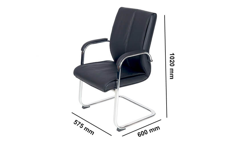 Milena 1 Black Faux Leather Meeeting Room Chir With Chrome Cantilever Frame Dimension Image