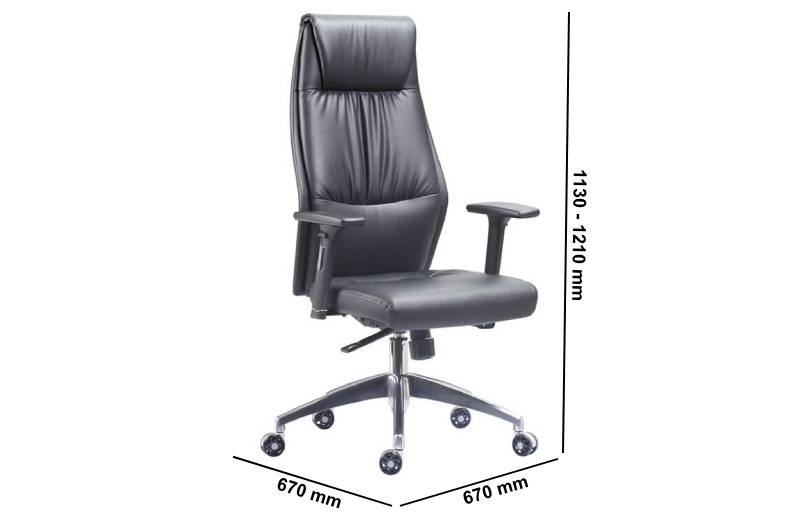 Milena Black Faux Leather High Back Executive Chair Dimmssion Image